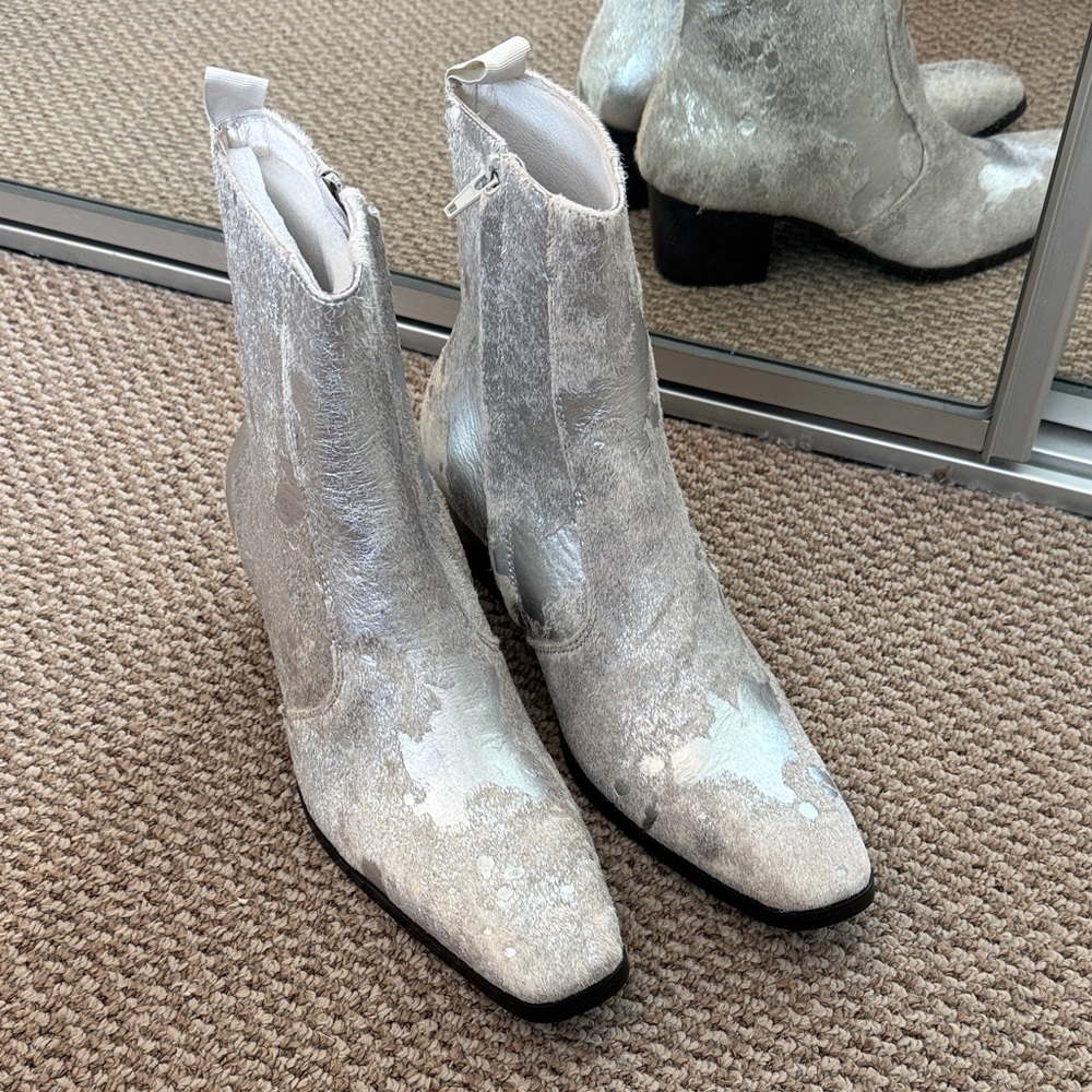 OSSTONE MEN’S LEATHER LEOPARD CHELSEA BOOTS SILVER SIZE 7